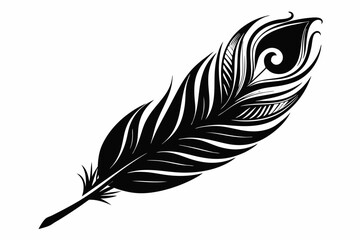 Obraz premium flying peacock feather line art silhouette vector illustration