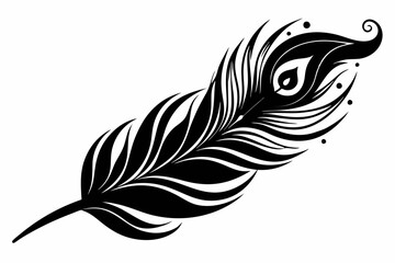 flying peacock feather line art silhouette vector illustration