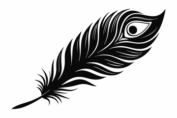 flying peacock feather line art silhouette vector illustration