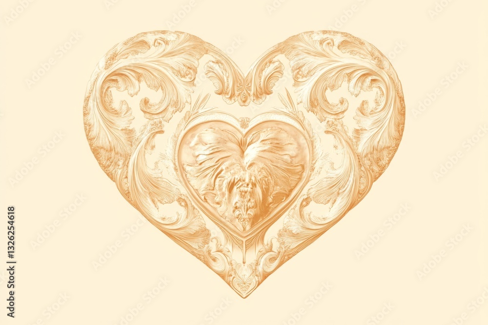 Aufkleber Intricate heart design featuring a lion carved within elegant swirls and motifs in soft golden tones
