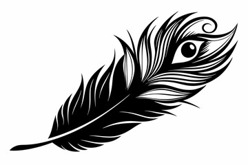 flying peacock feather line art silhouette vector illustration
