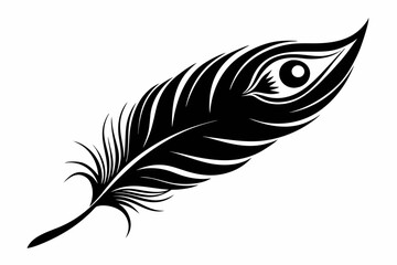 flying peacock feather line art silhouette vector illustration
