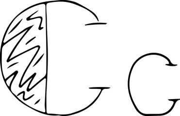 capital letter c and lowercase letter c with drawn lines on the capital letter hand drawn in black