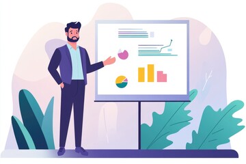 Fototapeta premium Businessman Engaging Audience: Dynamic Presentation on Stage with Enthusiastic Viewers