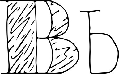 capital letter b and lowercase letter b with drawn lines on the capital letter hand drawn in black