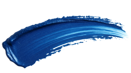 Blue metallic eyeliner stroke, deep sapphire shade with a soft-shimmer finish, clean and high-quality texture, isolated on white