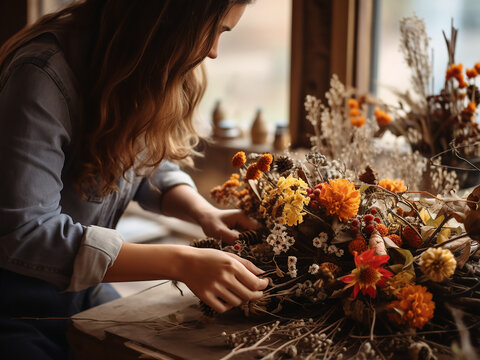 Making autumn wreaths to decorate the season with beauty, creativity, and spreading joy