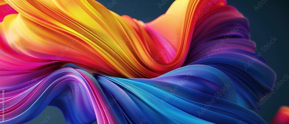 Poster dark background abstract creativity shape flow ribbons rainbow spiral curl curve ripple wave, long g