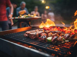 Backyard barbecue with casual grilling, conversations flowing naturally, and community building