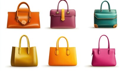 Chic Collection of Women's Handbags Showcased on White Backdrop for Fashion Enthusiasts