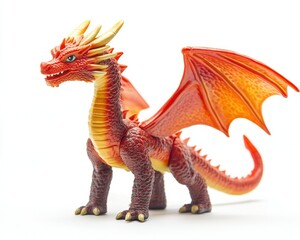 Fototapeta premium Colorful Plastic Dragon Figurine. Isolated Character Toy with Half-Face View Perfect for Imaginative Play