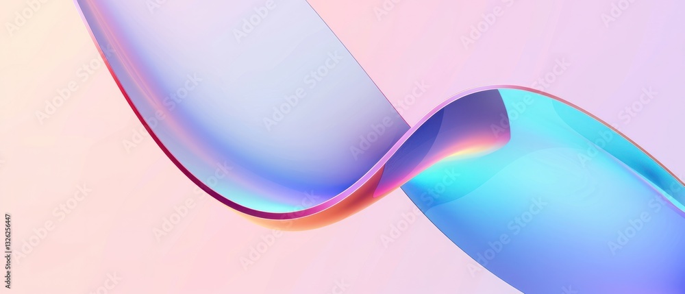 Fototapete Smooth curve wave fluid flowing colors right side representing energy movement gradient soft pink background.