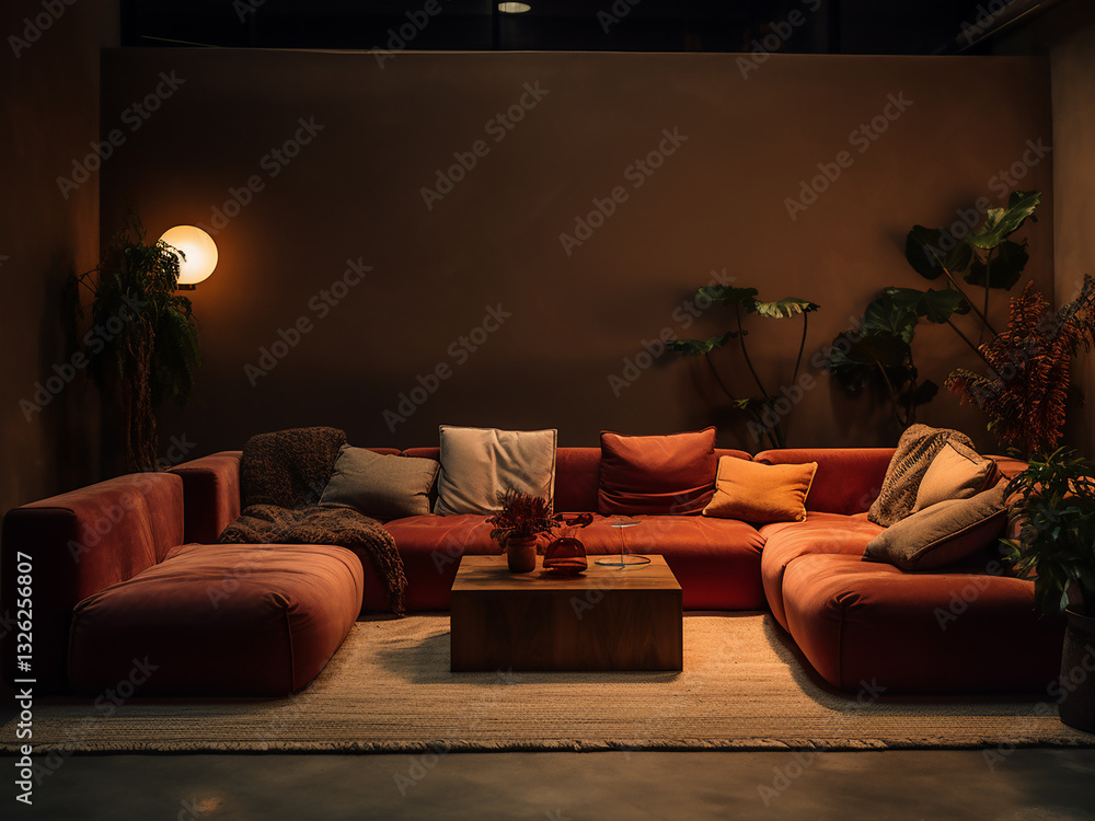 Poster cozy basement lounge with seating and intimate lighting creating a relaxing and controlled mood