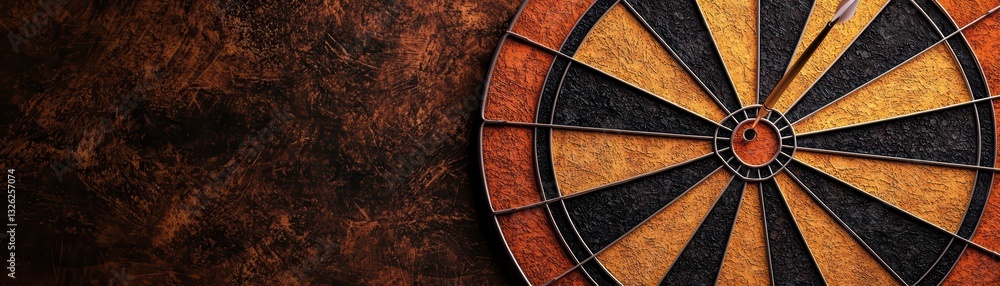 Poster lone arrow piercing the center of dartboard symbolizing focus and precision in competition
