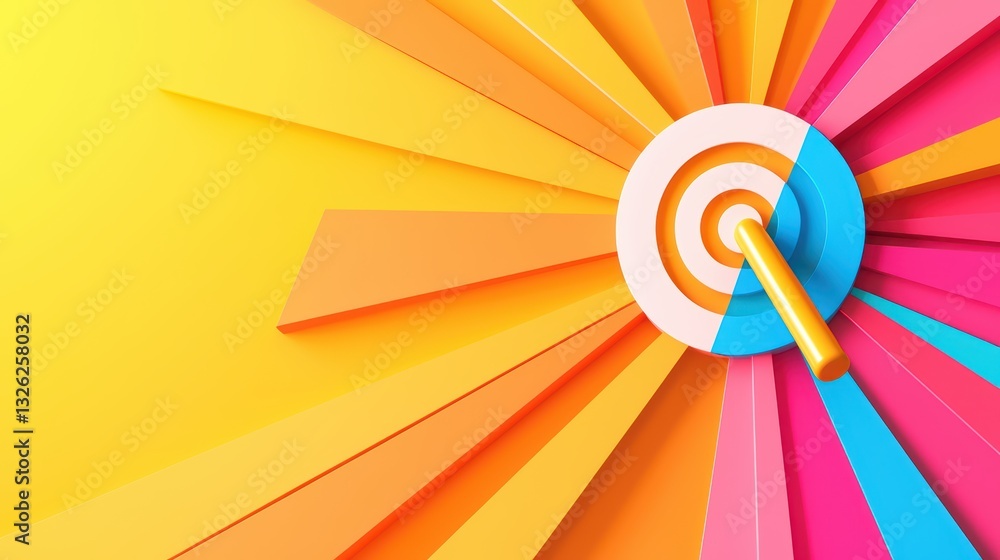 Poster colorful concept of goal setting with dynamic arrows and target in bright background