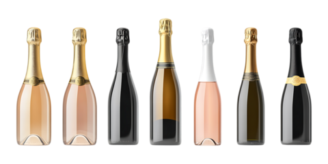 Pack of Champagne Bottle Set Against Transparent Background for Luxury Celebrations, Party Designs, or Beverage Branding