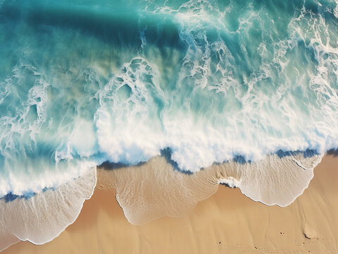 Waves crashing on the coastline with palms swaying, revealing a tropical paradise