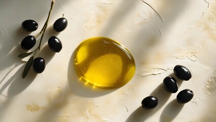 Olive Oil Drizzle on a Rustic White Background