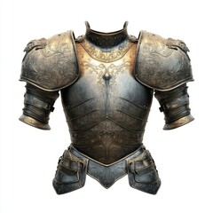 Lion-Style Armor Suit for Knights: 3D Illustration of Medieval Body Protection with Large Shoulder Pads on Isolated White Background