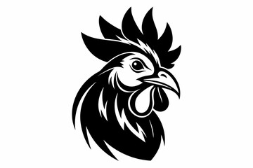 rooster head line art silhouette vector illustration