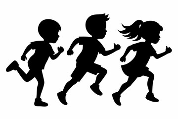 running childrens line art silhouette vector illustration