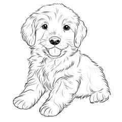 Fototapeta premium Playful Puppy Coloring Page: Outline of a Cute Fluffy Dog for Kids' Creative Fun