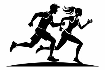 running couple line art silhouette vector illustration