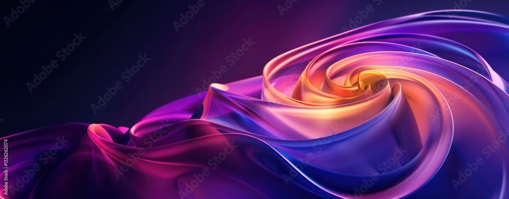 Poster abstract swirl dynamic on a dark blue background with purple and orange lighting in a close up, low 