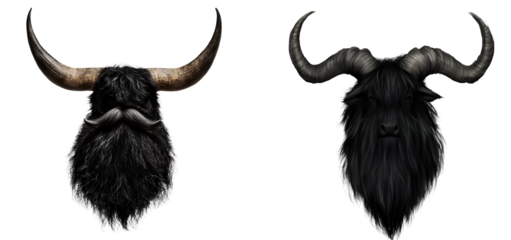 Hairy black beard with small horns, transparent background