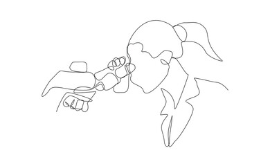 Continuous line single line of woman professional scientist microscope science technology for biology research and laboratory microbiology. Sketch drawing editable stroke vector illustration