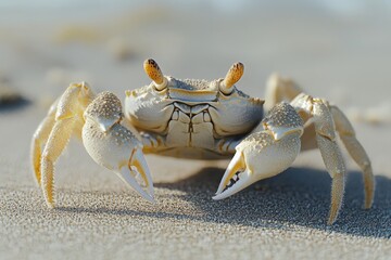 Close-up view of a sand crab on the beach during daylight hours