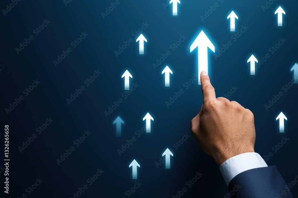 Aufkleber professional hand pointing at illuminated arrows representing success and progress in concept