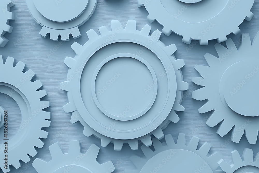 Poster monochromatic gears composition representing interlocking systems, process