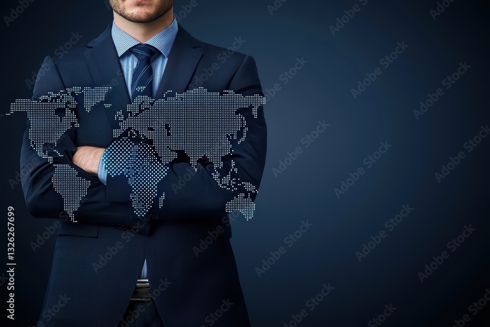 Poster professional networking concept with world map overlay and business attire