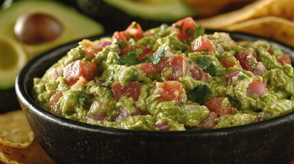 Delicious guacamole dip made from fresh avocados and seasoned perfectly isolated on a white background