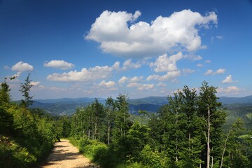 Stozek mountain trail in Beskidy, Poland
