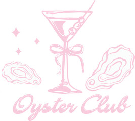 Oyster martini bow doodle club girly pastel euro cute girls love oysters shell sketch Trending Graphic Tee t-shirt logo slogan artwork typography tote badge emblem crest
