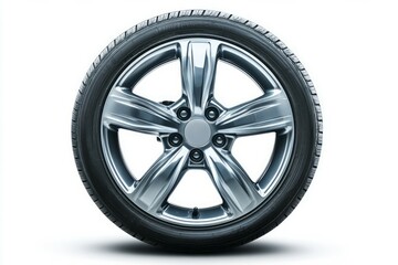 Obraz premium Shiny alloy car wheel on white background. AI generated