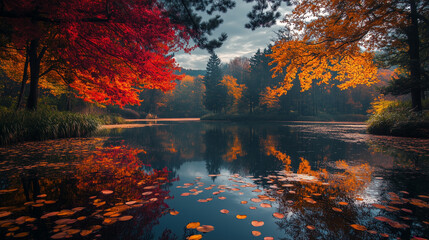 Naklejka premium autumn landscape with lake