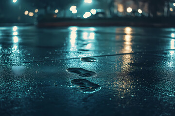 Set of Footprints Left on Rain-Soaked Path Evokes Mystery and Timeless Journey Through Nature’s Elements