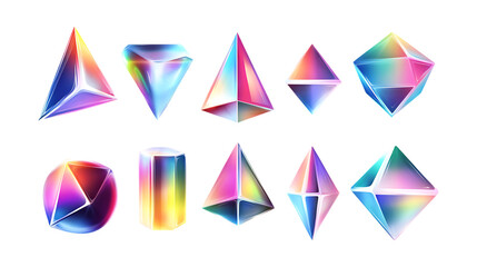 Pack Abstract Geometric Shape Set in Different Poses Against Transparent Background for Modern Art, Graphic Design, or 3D Concept Visualization