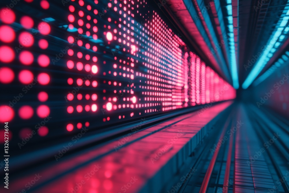 Poster bright illuminated tunnel with colorful led lights in a modern urban setting at night showcasing a v