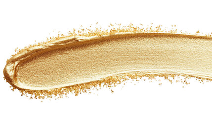 Crushed highlighter stroke, champagne gold with fine reflective particles, luxurious silky powder texture, hyper-detailed, isolated on white background 