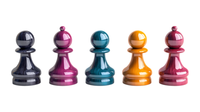 Pack Chess Pawn Set Against Transparent Background for Board Game Illustrations, Strategy Concepts, or Educational Design