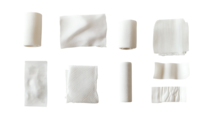 Pack Bandage Set in Different Poses Against Transparent Background for Medical Illustration, Healthcare Branding, or First Aid Promotion