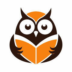 Owl reading book vector logo on white background.