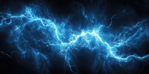 Radiant Thunderbolt Waves in Deep Darkness: A Shiny Blue Lightening Aura