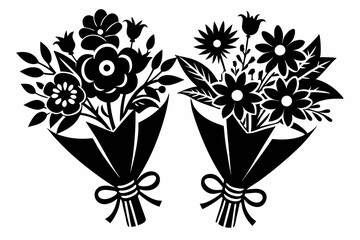 flower bouqet line art silhouette vector illustration