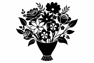 flower bouqet line art silhouette vector illustration