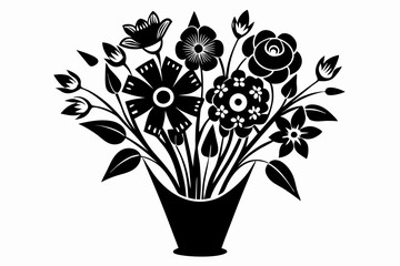 flower bouqet line art silhouette vector illustration
